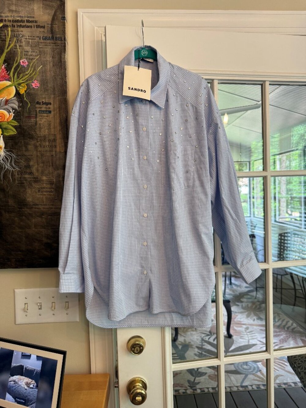 Sandro long sleeve button down rhinestone ladies shirt NWT